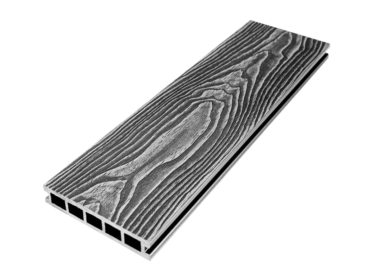 3D dupla faerezetes WPC teraszburkoló deszka (teraszpadló), 150 × 24 mm, sötétszürke