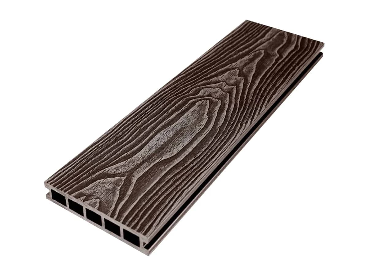 Kétoldalas, faerezetes 3D WPC teraszburkoló deszka, 150 × 24 mm, barna – 1. kép