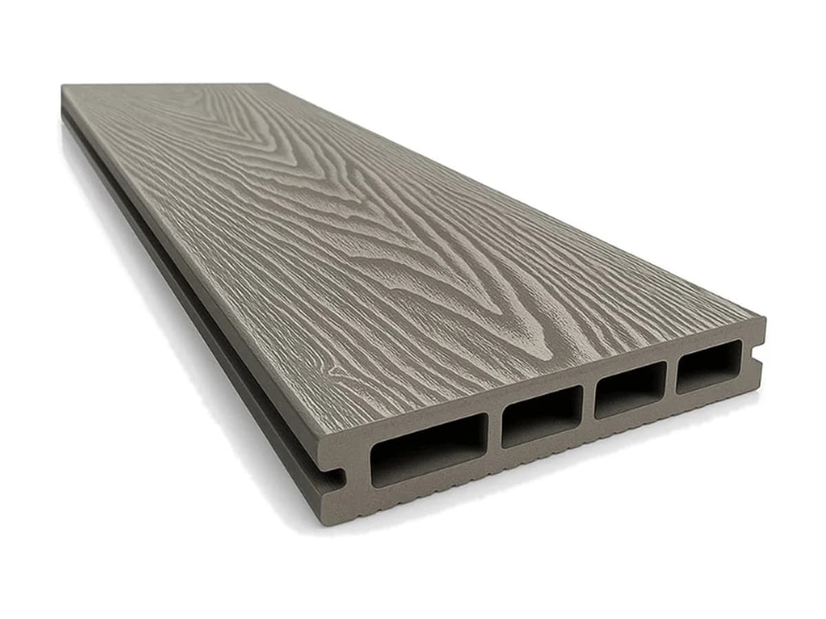 WPC teraszburkoló deszka – 3D WPC teraszpadló, 145 × 25 mm, világosszürke – 1. kép