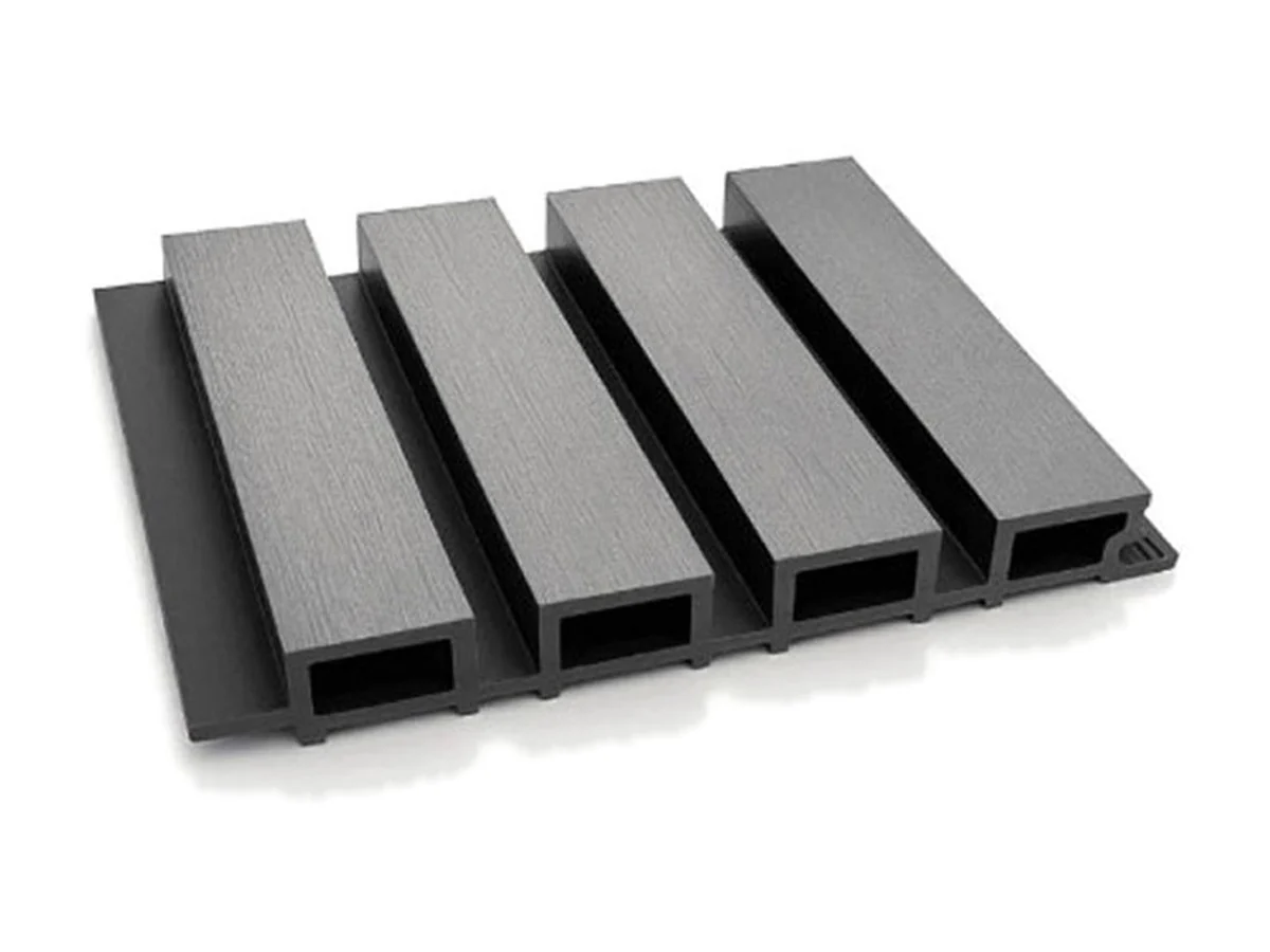 WPC falburkolat falra és homlokzatra – bordázott WPC falburkoló panel, szürke, 219 × 26 mm, 3600 mm