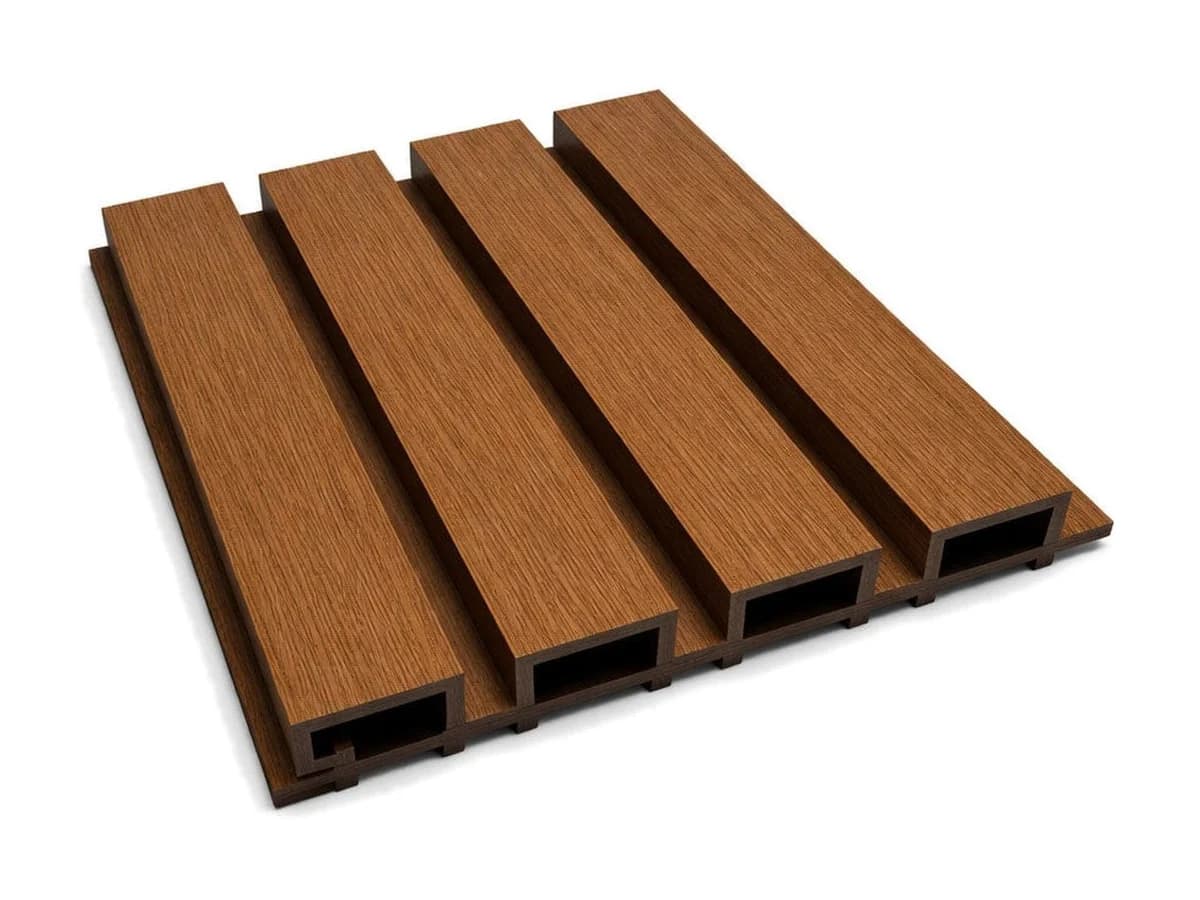 WPC falburkolat fal- és homlokzatburkoláshoz – koextrudált, bordázott WPC falburkoló panel, teakbarna, 219 × 26 mm, 3600 mm – 1. kép